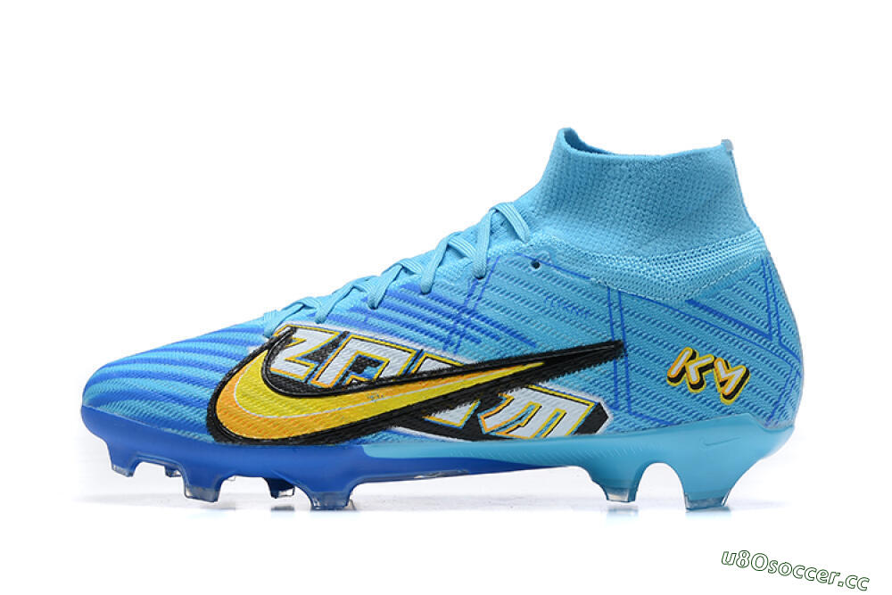 Unisex Kylian Mbappe x Nike Air Zoom Mercurial Superfly 9 Elite FG Firm Ground High-Tops Football Boots - Blue/Yellow/Black 0