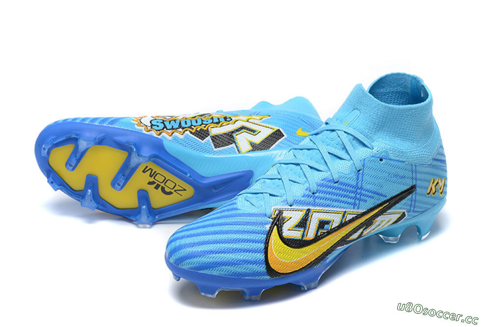 Unisex Kylian Mbappe x Nike Air Zoom Mercurial Superfly 9 Elite FG Firm Ground High-Tops Football Boots - Blue/Yellow/Black 3