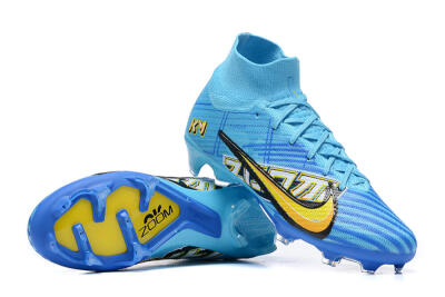 Unisex Kylian Mbappe x Nike Air Zoom Mercurial Superfly 9 Elite FG Firm Ground High-Tops Football Boots - Blue/Yellow/Black
