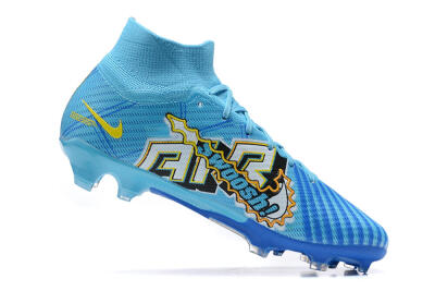 Unisex Kylian Mbappe x Nike Air Zoom Mercurial Superfly 9 Elite FG Firm Ground High-Tops Football Boots - Blue/Yellow/Black