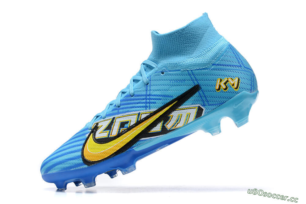 Unisex Kylian Mbappe x Nike Air Zoom Mercurial Superfly 9 Elite FG Firm Ground High-Tops Football Boots - Blue/Yellow/Black 7