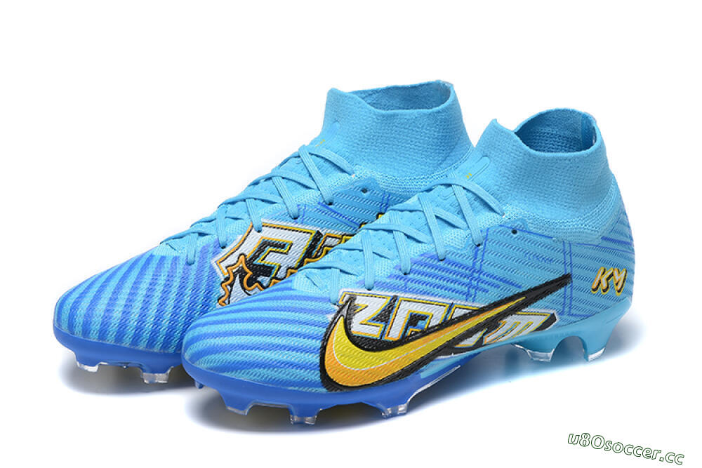 Unisex Kylian Mbappe x Nike Air Zoom Mercurial Superfly 9 Elite FG Firm Ground High-Tops Football Boots - Blue/Yellow/Black 8