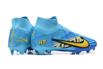 Unisex Kylian Mbappe x Nike Air Zoom Mercurial Superfly 9 Elite FG Firm Ground High-Tops Football Boots - Blue/Yellow/Black