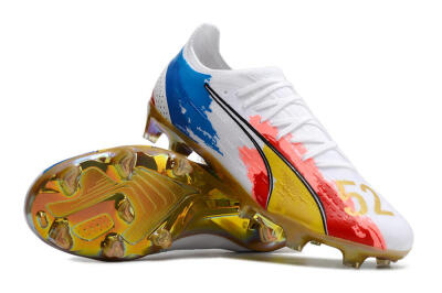 Men's Puma Ultra Ultimate FG Firm Ground Low-Tops Football Boots - White/Blue/Red/Gold