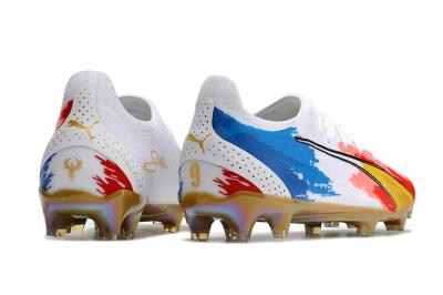 Men's Puma Ultra Ultimate FG Firm Ground Low-Tops Football Boots - White/Blue/Red/Gold