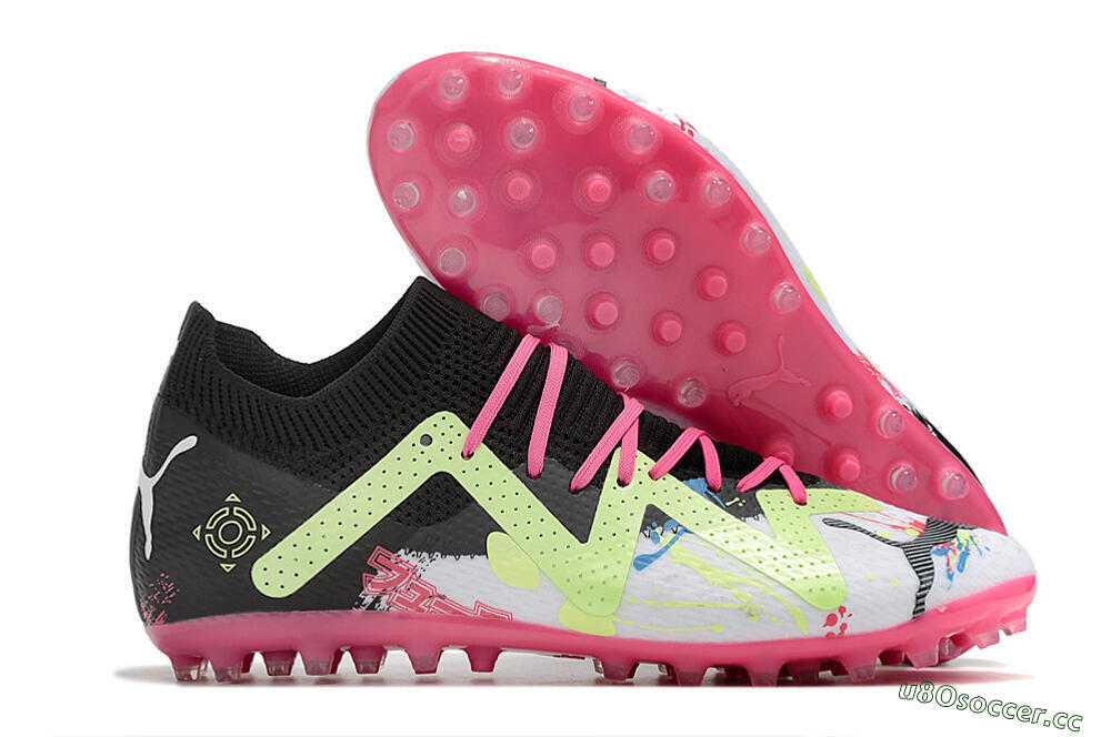Men's Puma Future Ultimate AG Artificial Grass Low-Tops Football Boots - White/Black/Pink/Yellow 2