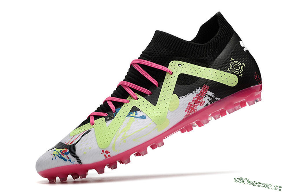 Men's Puma Future Ultimate AG Artificial Grass Low-Tops Football Boots - White/Black/Pink/Yellow 5