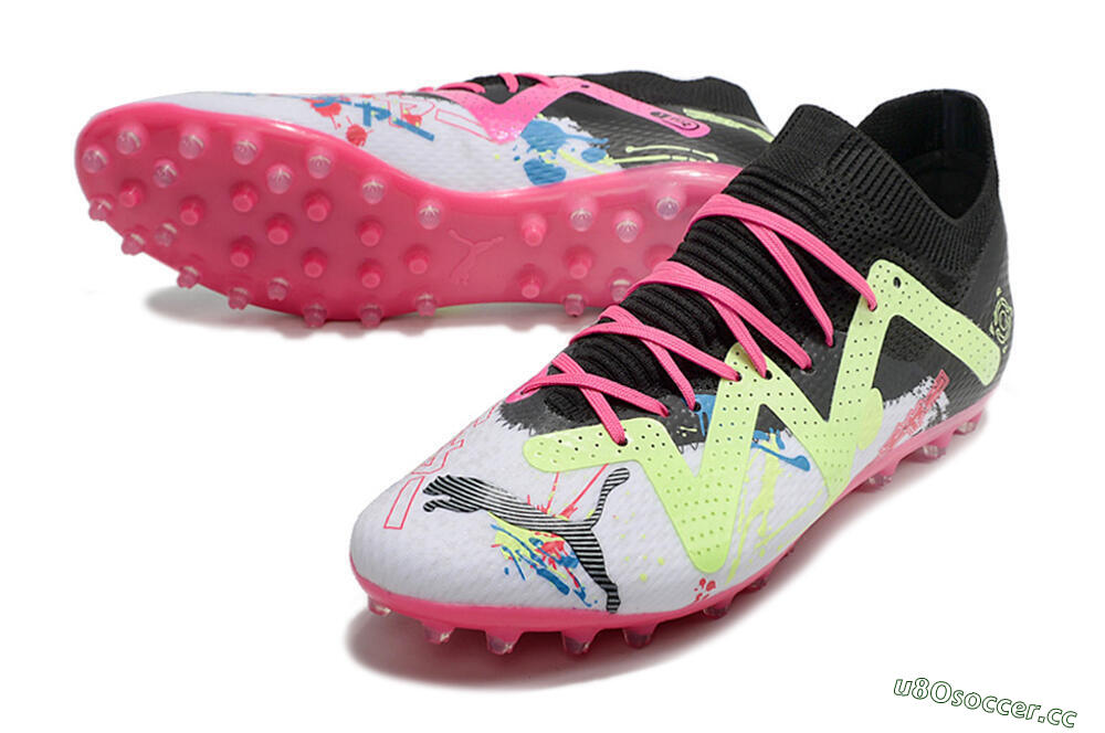 Men's Puma Future Ultimate AG Artificial Grass Low-Tops Football Boots - White/Black/Pink/Yellow 3