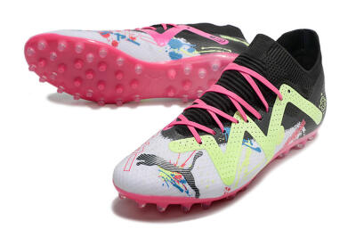 Men's Puma Future Ultimate AG Artificial Grass Low-Tops Football Boots - White/Black/Pink/Yellow