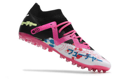 Men's Puma Future Ultimate AG Artificial Grass Low-Tops Football Boots - White/Black/Pink/Yellow
