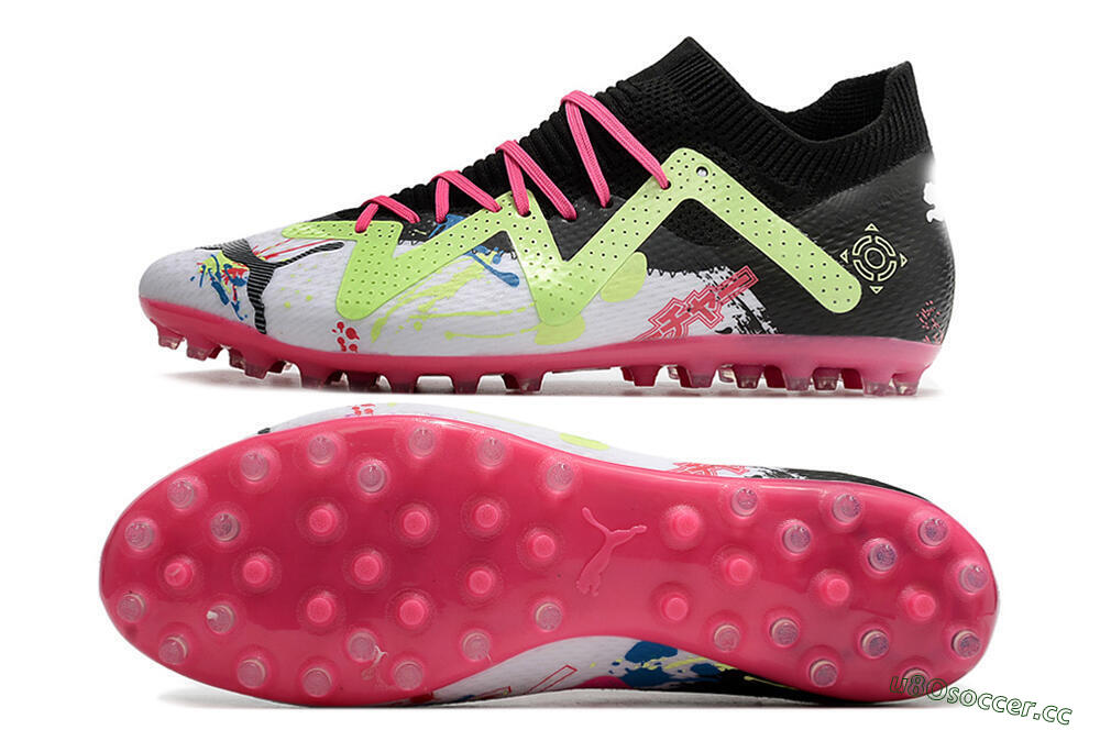 Men's Puma Future Ultimate AG Artificial Grass Low-Tops Football Boots - White/Black/Pink/Yellow 1