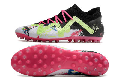 Men's Puma Future Ultimate AG Artificial Grass Low-Tops Football Boots - White/Black/Pink/Yellow