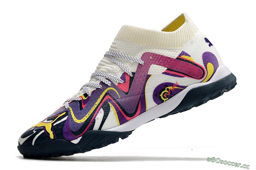 Men's Puma Future X Powercat Tokyo Match TF Artificial Turf Low-Tops Football Shoes - Purple/White/Yellow 5