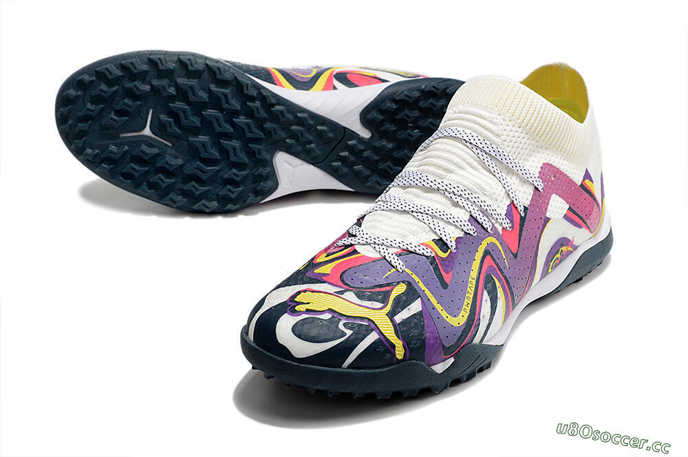 Men's Puma Future X Powercat Tokyo Match TF Artificial Turf Low-Tops Football Shoes - Purple/White/Yellow 3