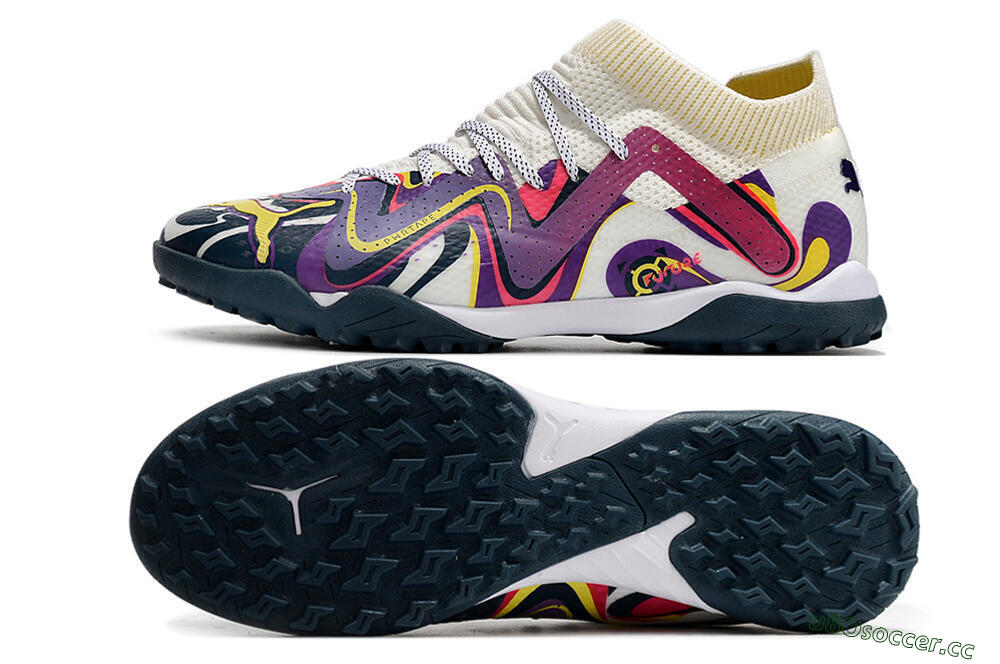 Men's Puma Future X Powercat Tokyo Match TF Artificial Turf Low-Tops Football Shoes - Purple/White/Yellow 1