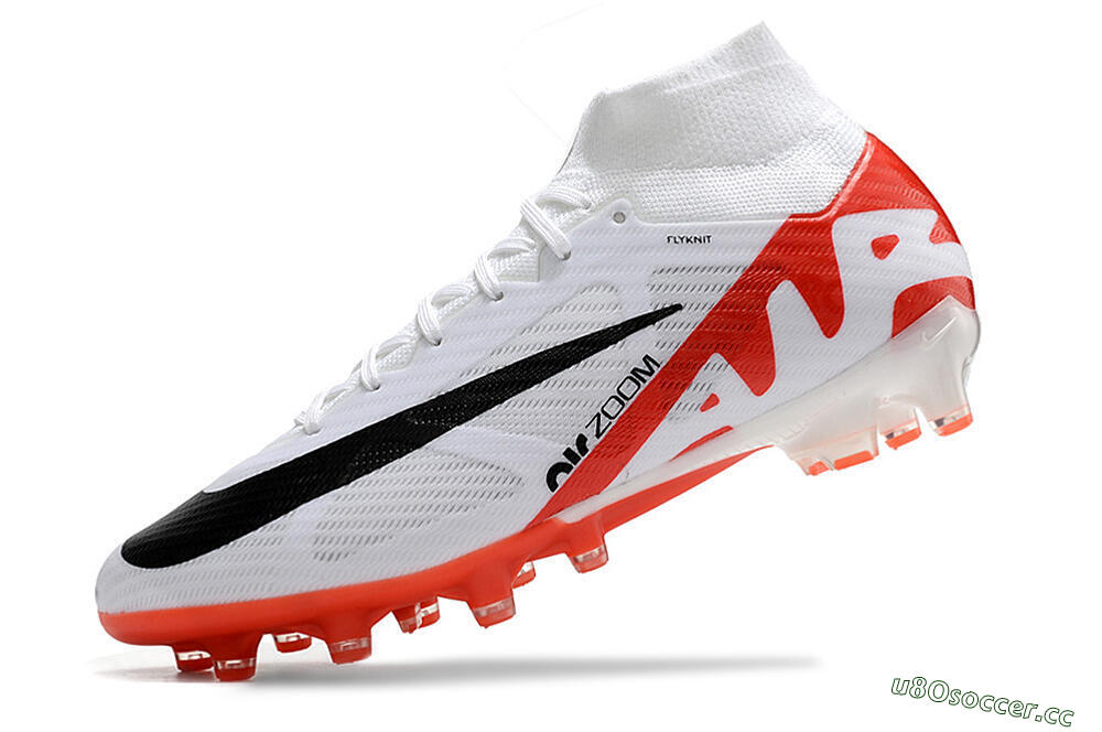 Men's Nike Air Zoom Mercurial Superfly 9 Elite AG Artificial Grass High-Tops Football Boots - White/Red/Black 5