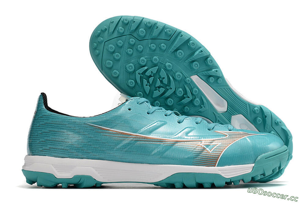 Men's Mizuno Alpha Made in Japan TF Artificial Turf Low-Tops Football Shoes - Blue/Silver/White 2