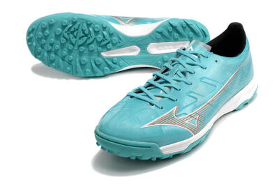 Men's Mizuno Alpha Made in Japan TF Artificial Turf Low-Tops Football Shoes - Blue/Silver/White