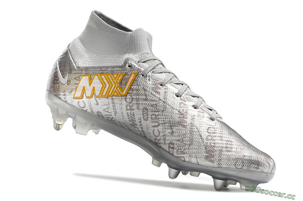 Men's Nike Air Zoom Mercurial Superfly 9 Elite SG Soft Ground High-Tops Football Boots - Sliver/Orange 4