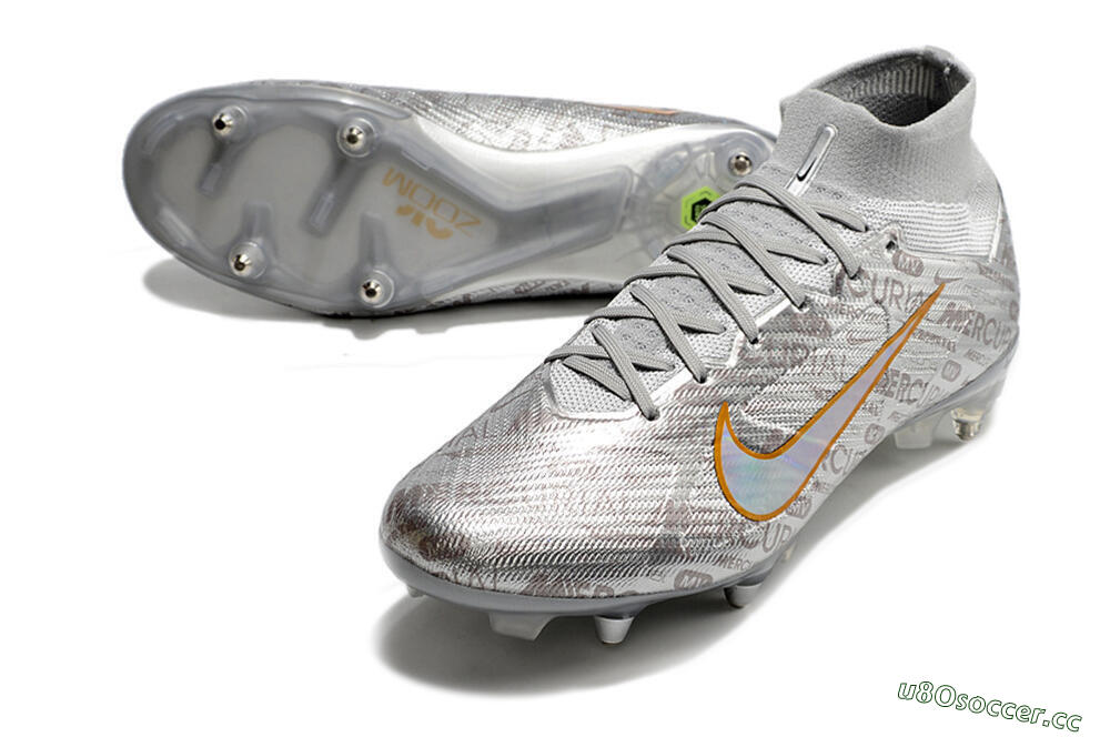 Men's Nike Air Zoom Mercurial Superfly 9 Elite SG Soft Ground High-Tops Football Boots - Sliver/Orange 3