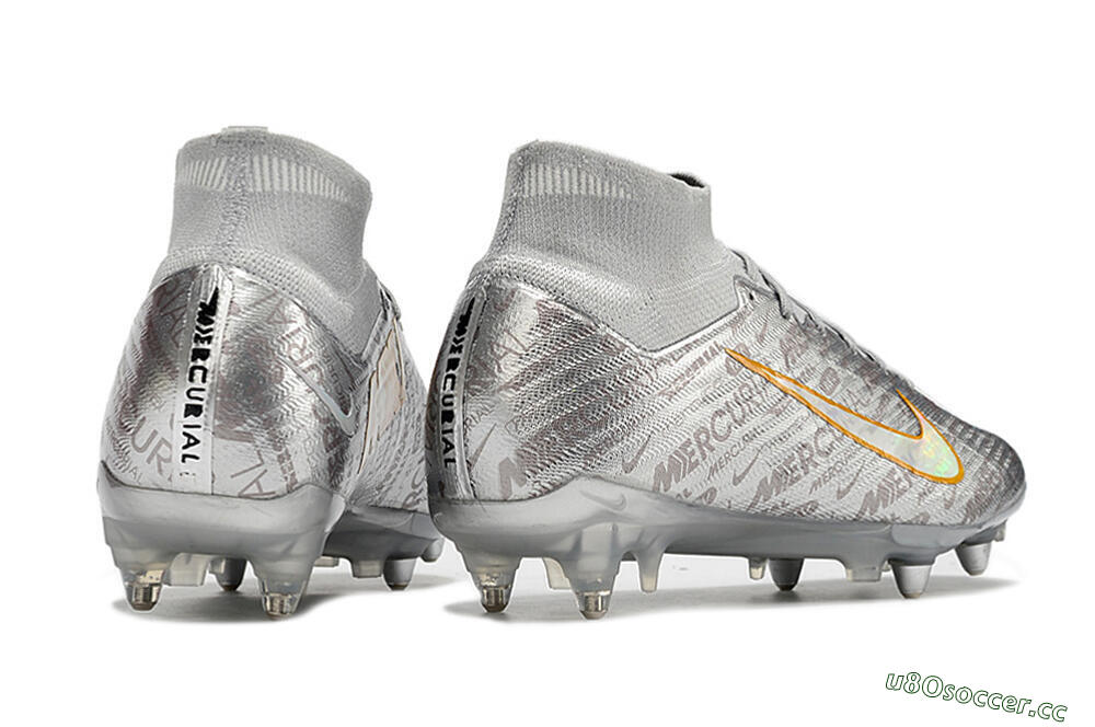 Men's Nike Air Zoom Mercurial Superfly 9 Elite SG Soft Ground High-Tops Football Boots - Sliver/Orange 6