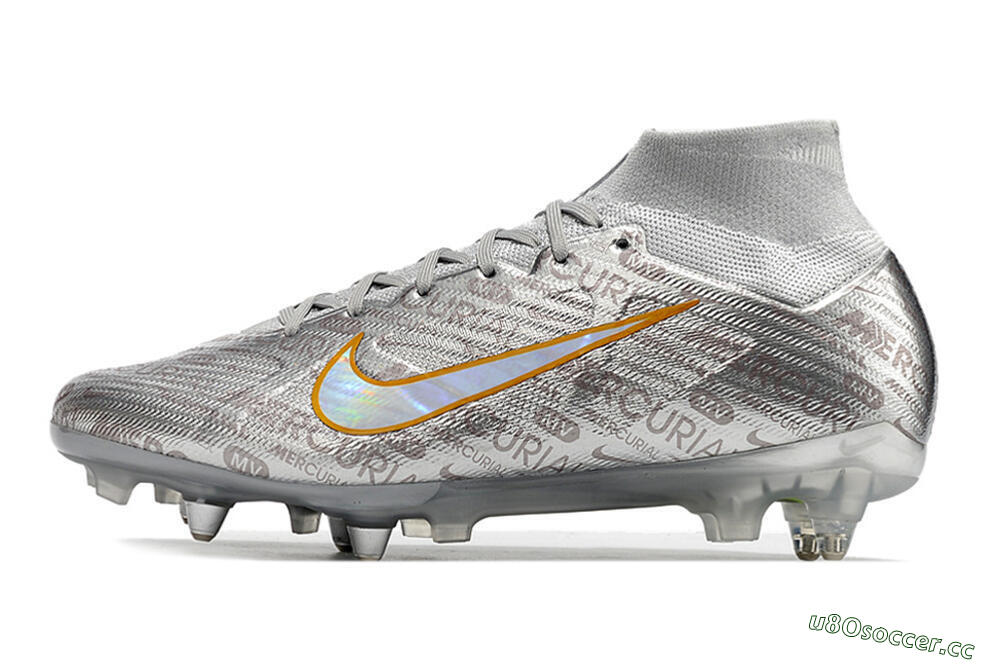 Men's Nike Air Zoom Mercurial Superfly 9 Elite SG Soft Ground High-Tops Football Boots - Sliver/Orange 0