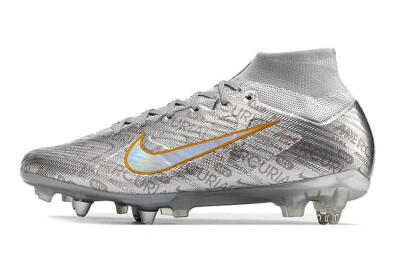 Men's Nike Air Zoom Mercurial Superfly 9 Elite SG Soft Ground High-Tops Football Boots - Sliver/Orange