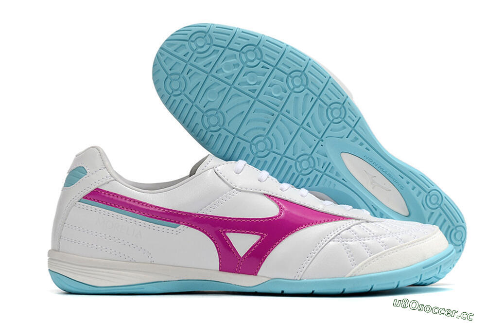 Men's Mizuno Morelia Sala Japn IC Indoor & Futsal Low-Tops Football Shoes - White/Pink/Blue 2