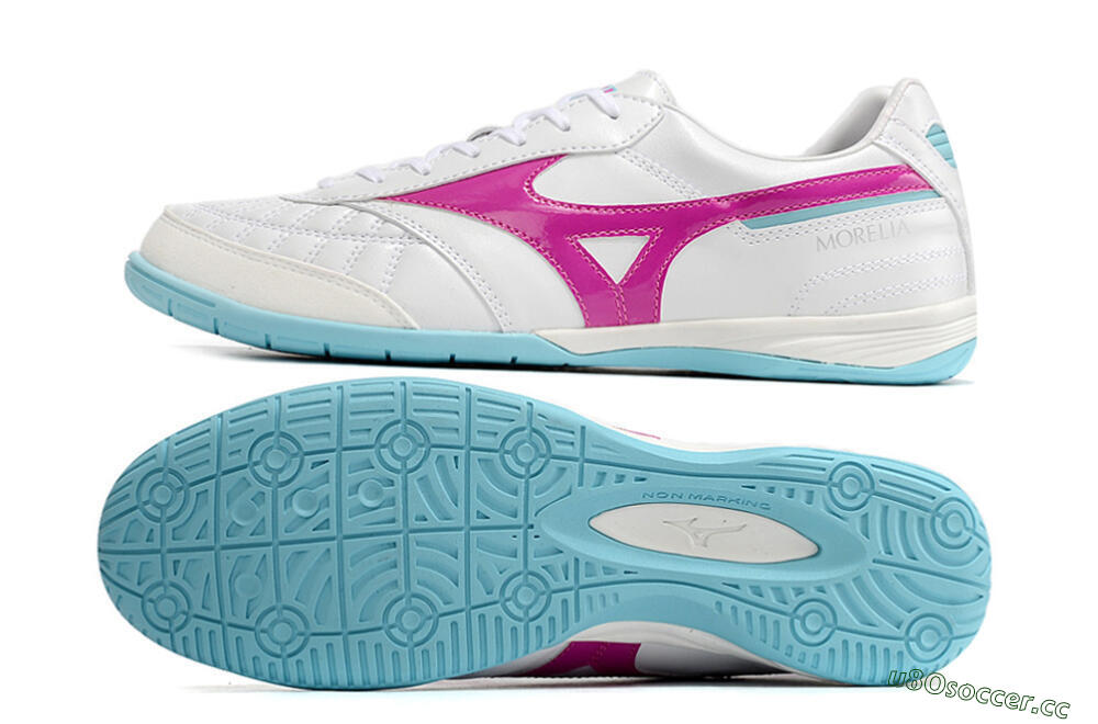 Men's Mizuno Morelia Sala Japn IC Indoor & Futsal Low-Tops Football Shoes - White/Pink/Blue 1
