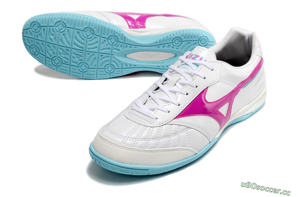 Men's Mizuno Morelia Sala Japn IC Indoor & Futsal Low-Tops Football Shoes - White/Pink/Blue 3