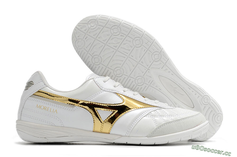 Men's Mizuno Morelia Sala Japn IC Indoor & Futsal Low-Tops Football Shoes - White/Gold 2