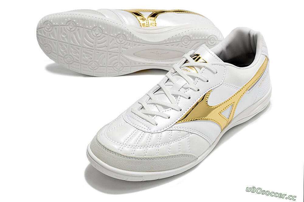 Men's Mizuno Morelia Sala Japn IC Indoor & Futsal Low-Tops Football Shoes - White/Gold 3