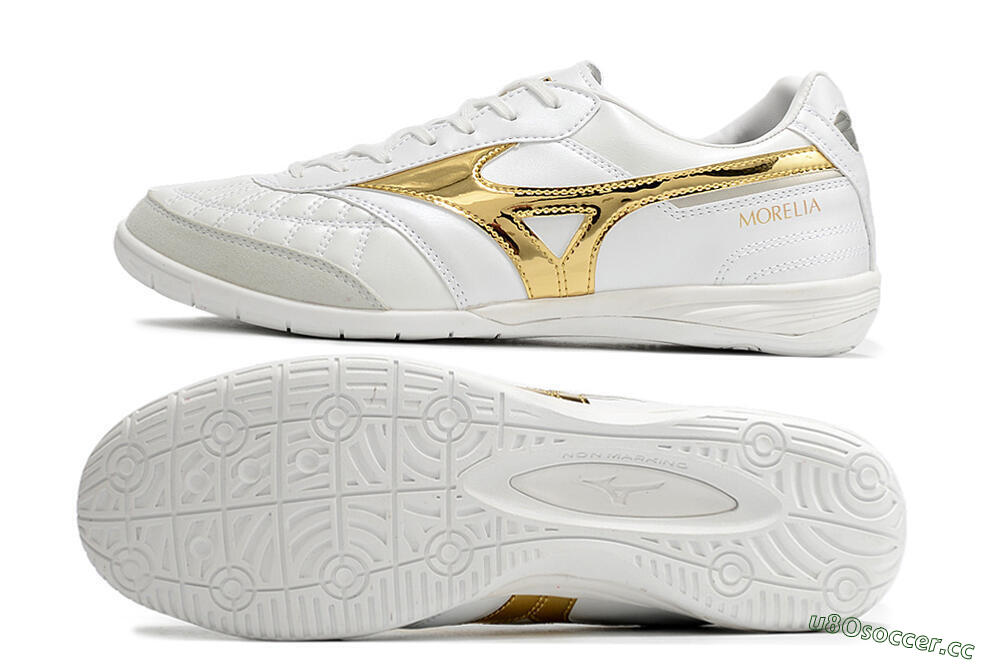 Men's Mizuno Morelia Sala Japn IC Indoor & Futsal Low-Tops Football Shoes - White/Gold 1