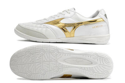 Men's Mizuno Morelia Sala Japn IC Indoor & Futsal Low-Tops Football Shoes - White/Gold
