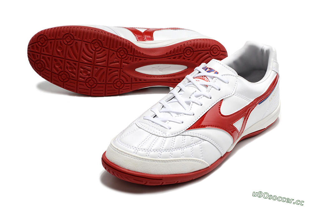 Men's Mizuno Morelia Sala Japn IC Indoor & Futsal Low-Tops Football Shoes - White/Red/Blue 3