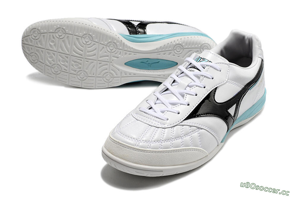 Men's Mizuno Morelia Sala Japn IC Indoor & Futsal Low-Tops Football Shoes - White/Black/Blue 3