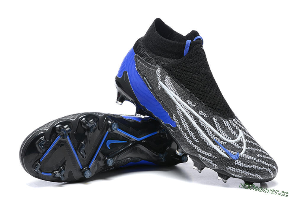 Men's Nike Phantom GX Elite DF Link FG Firm Ground High-Tops Football Boots - Black/White/Blue 4