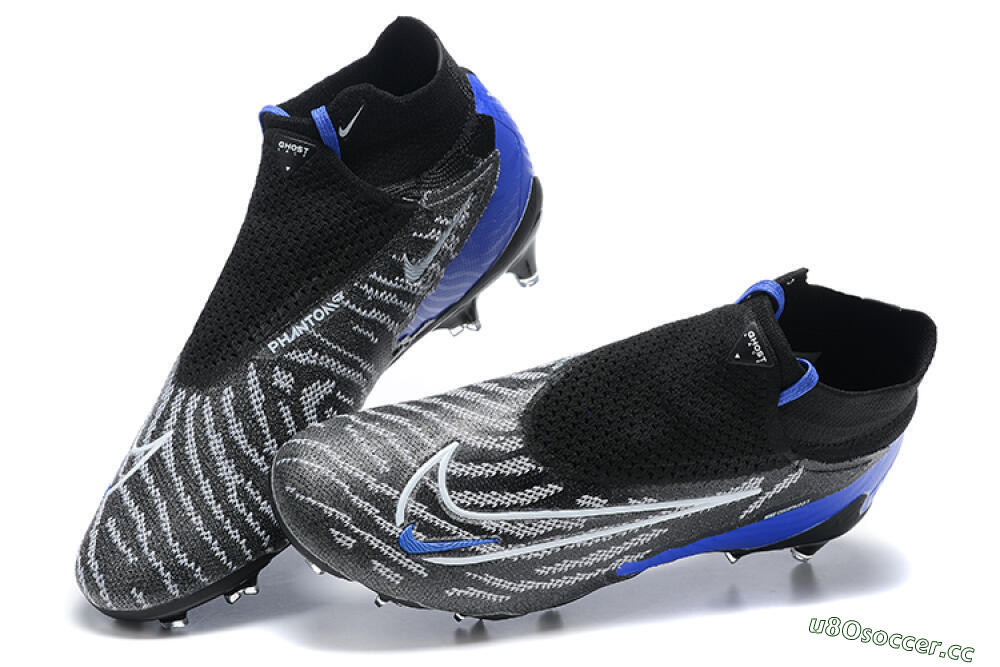 Men's Nike Phantom GX Elite DF Link FG Firm Ground High-Tops Football Boots - Black/White/Blue 5