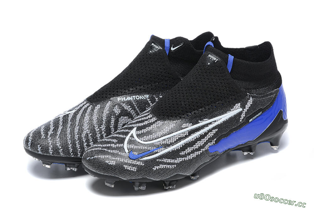 Men's Nike Phantom GX Elite DF Link FG Firm Ground High-Tops Football Boots - Black/White/Blue 9