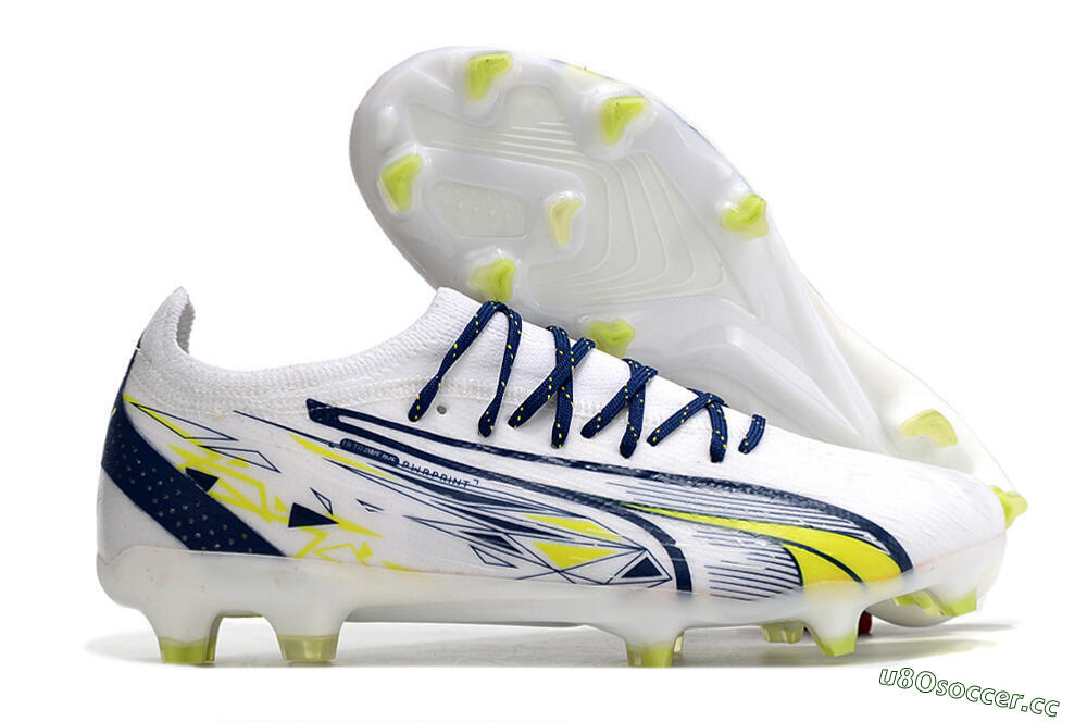 Men's Puma Ultra Ultimate FG Firm Ground Low-Tops Football Boots - White/Blue/Green 2