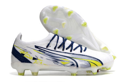 Men's Puma Ultra Ultimate FG Firm Ground Low-Tops Football Boots - White/Blue/Green