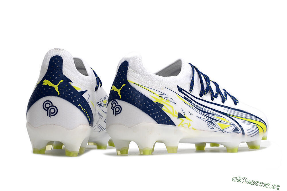 Men's Puma Ultra Ultimate FG Firm Ground Low-Tops Football Boots - White/Blue/Green 6