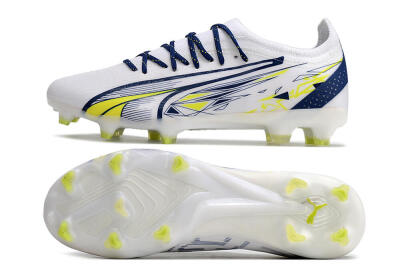 Men's Puma Ultra Ultimate FG Firm Ground Low-Tops Football Boots - White/Blue/Green