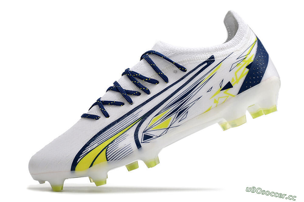 Men's Puma Ultra Ultimate FG Firm Ground Low-Tops Football Boots - White/Blue/Green 5