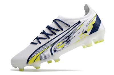 Men's Puma Ultra Ultimate FG Firm Ground Low-Tops Football Boots - White/Blue/Green