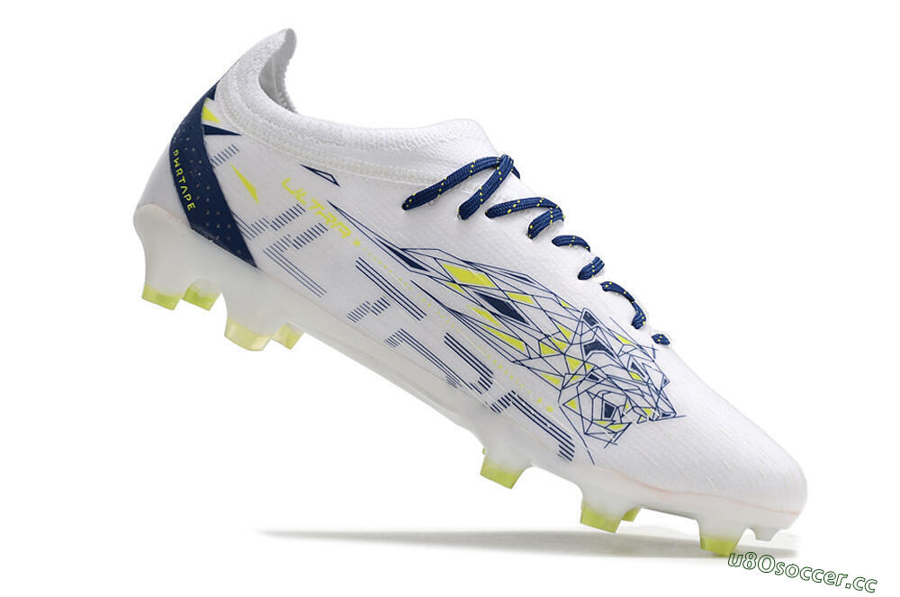 Men's Puma Ultra Ultimate FG Firm Ground Low-Tops Football Boots - White/Blue/Green 4