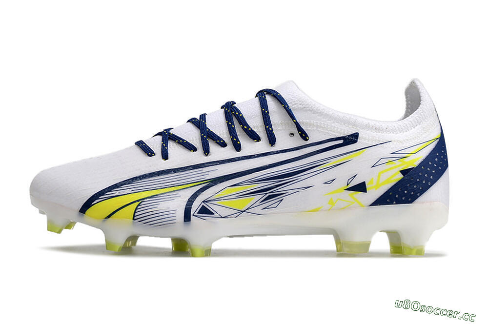 Men's Puma Ultra Ultimate FG Firm Ground Low-Tops Football Boots - White/Blue/Green 0