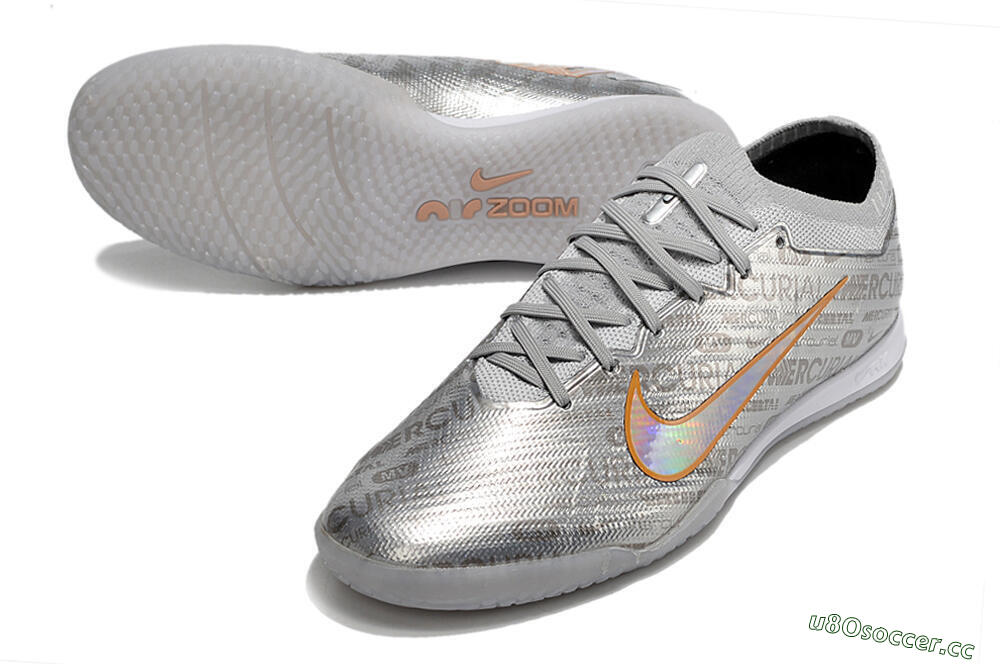 Men's Nike Air Zoom Mercurial Vapor 15 Elite IC Indoor & Futsal Low-Tops Football Shoes - Silver/Gold 3