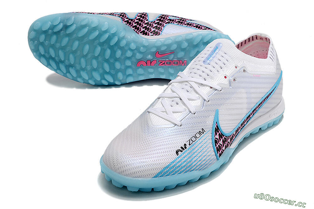 Men's Nike Air Zoom Mercurial Vapor 15 Elite TF Artificial Turf Low-Tops Football Shoes - White/Blue/Pink 3