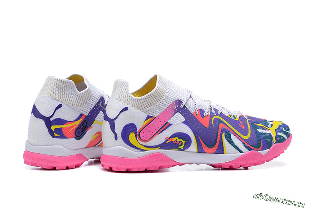 Men's Puma Future Ultimate TF Artificial Turf Low-Tops Football Shoes - White/Yellow/Blue/Pink 8